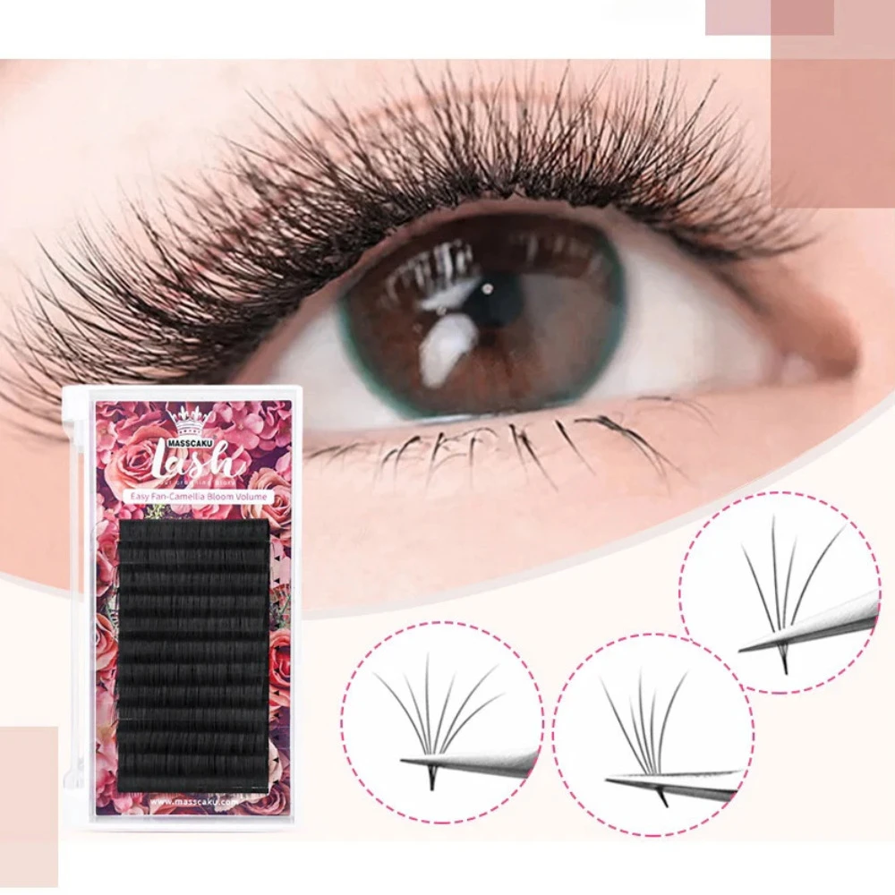 

12 Rows 8-15mm Natural Soft Camellia Blooming False Eyelashes Curly Handmade Flowering Fake Eyelash for Makeup Tools