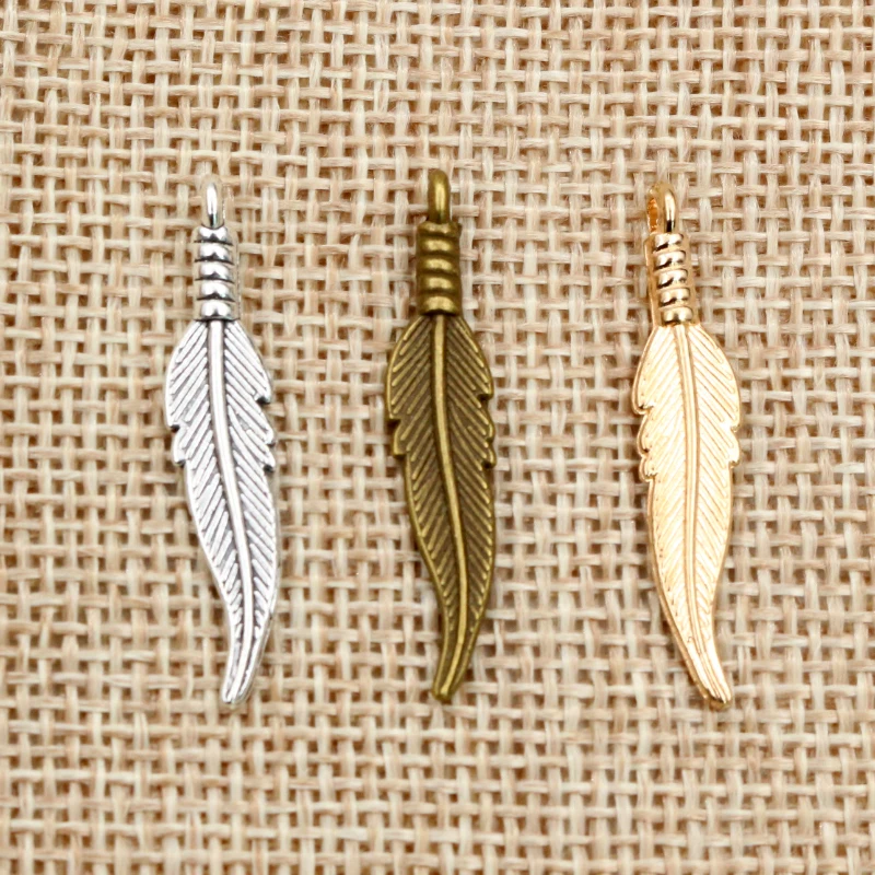30 sztuk 31x6.5mm Feather Charms zawieszki brąz antyczne srebro pozłacane KC złoty DIY tworzenia biżuterii ustalenia dla naszyjnik bransoletka