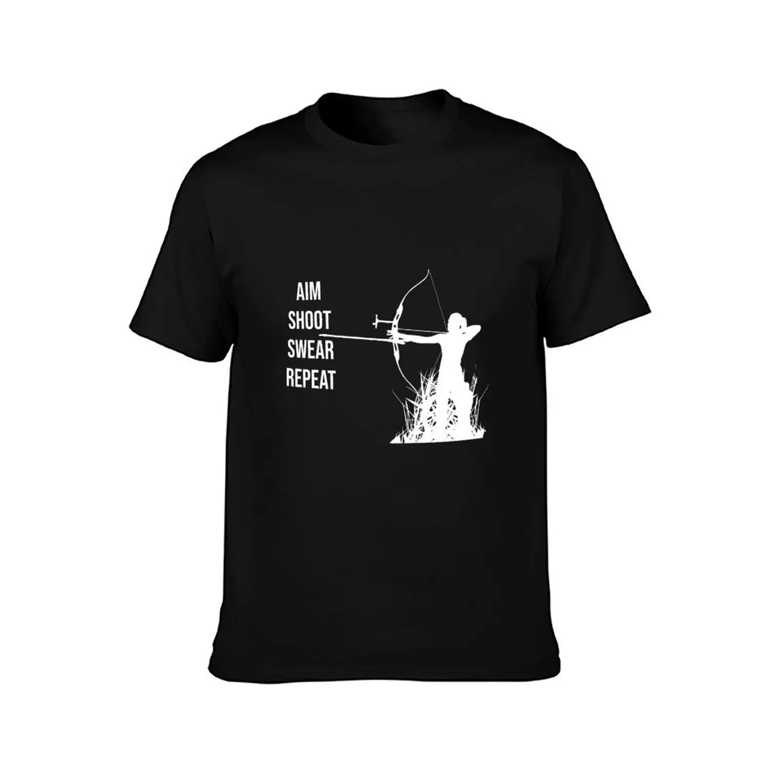 Aim Shoot Swear Repeat Funny Archery Lover Saying T-Shirt Outdoor Sports Short Sleeve Top T-Shirt