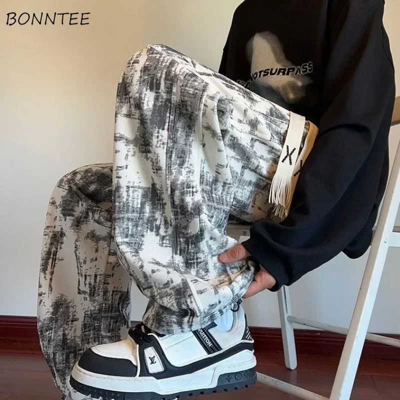 

Свободные брюки мужские Tie Dye шикарные в корейском стиле винтажные универсальные брюки High Street крутые для мальчиков повседневные вельветовые осенне-зимние теплые простые