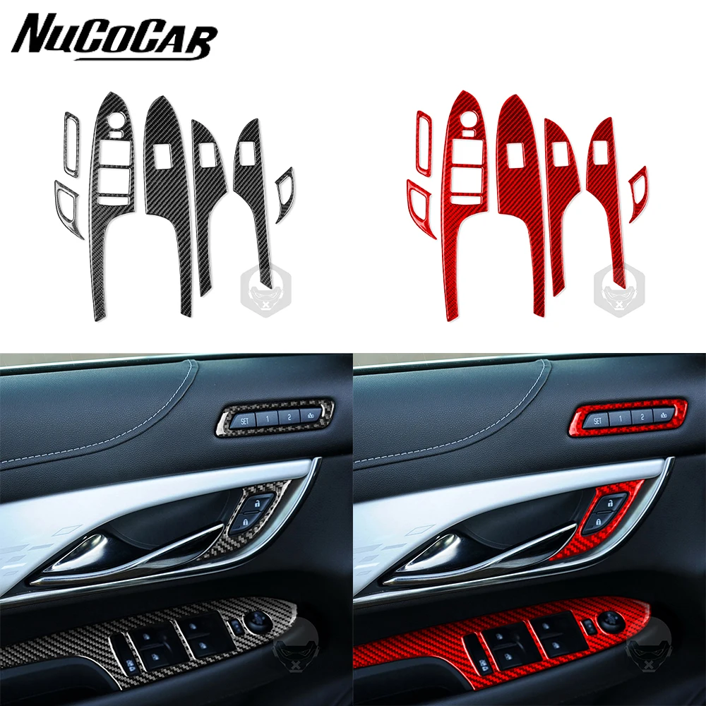 For Cadillac ATS 2013-2019 Carbon Fiber Window lift door lock switch Panel Cover Car Interior Accessories Decorative Stickers