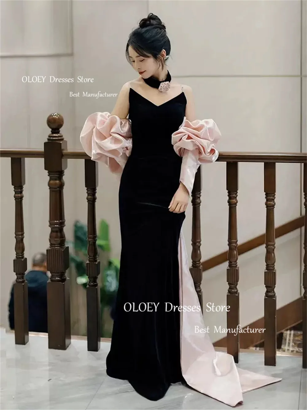 OLOEY Elegant Mermaid Evening Dresses Velour Prom Gowns Spaghetti Straps Photoshot Floor Length Wedding Party Dress Free Custom