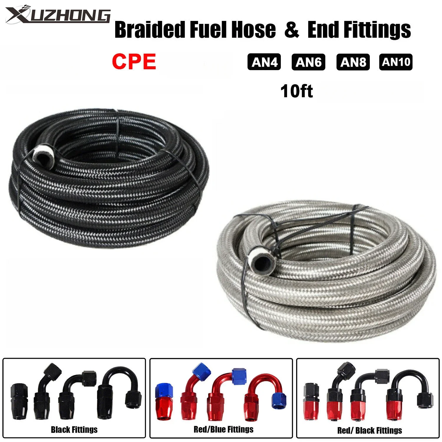 

CPE 10FT 3M 4AN 6AN 8AN 10AN Braided Fuel Hose Oil Gas Air Line & End Fittings Adapter