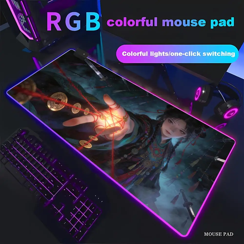 

Коврик для мыши Oriental Xianxia, игровой коврик для стола с RGB-подсветкой, HD-клавиатура с LED-подсветкой, большой игровой коврик XXL для ПК, нескользящий коврик для компьютера