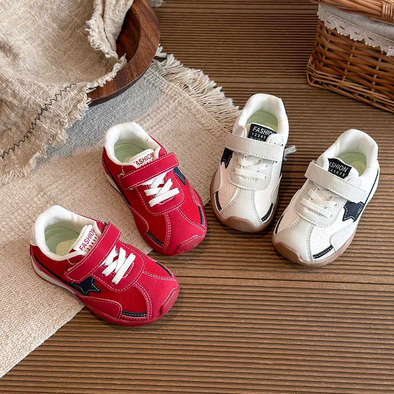 Boys Girls Cute Star Decor Casual Shoes Single Hook and Loop Strap Lightweight Flexible Sole Kids Baby Daily Outdoor Sneakers