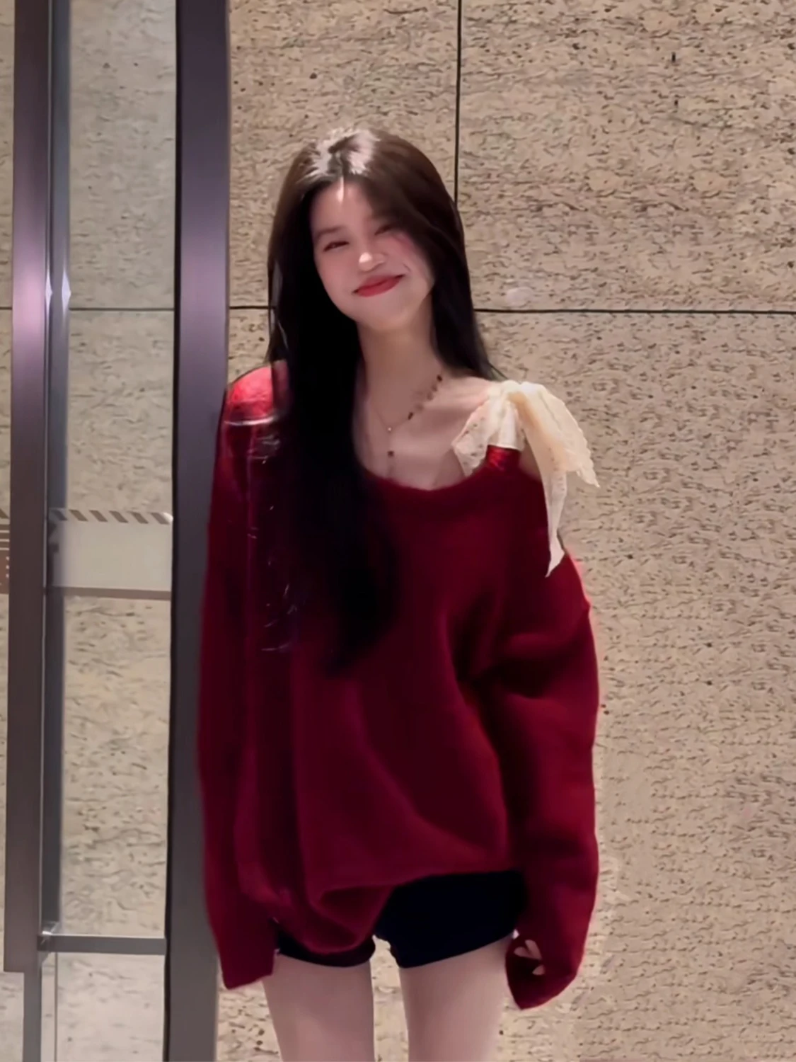 

Sweet Sle Lace Splice Knot Sweater Women's Autumn 2025 New Loose Slimming Knitted Top Comfortable Fit Long Sve Crew Ne