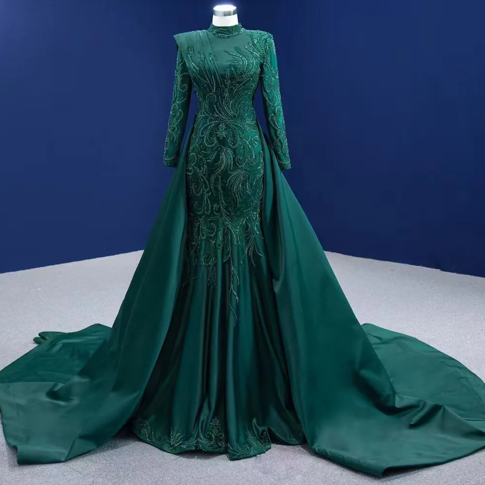 

Нарядное мусульманское вечернее платье с длинными рукавами, съемным шлейфом, шнуровкой на спине и вышивкой бисером для женщин