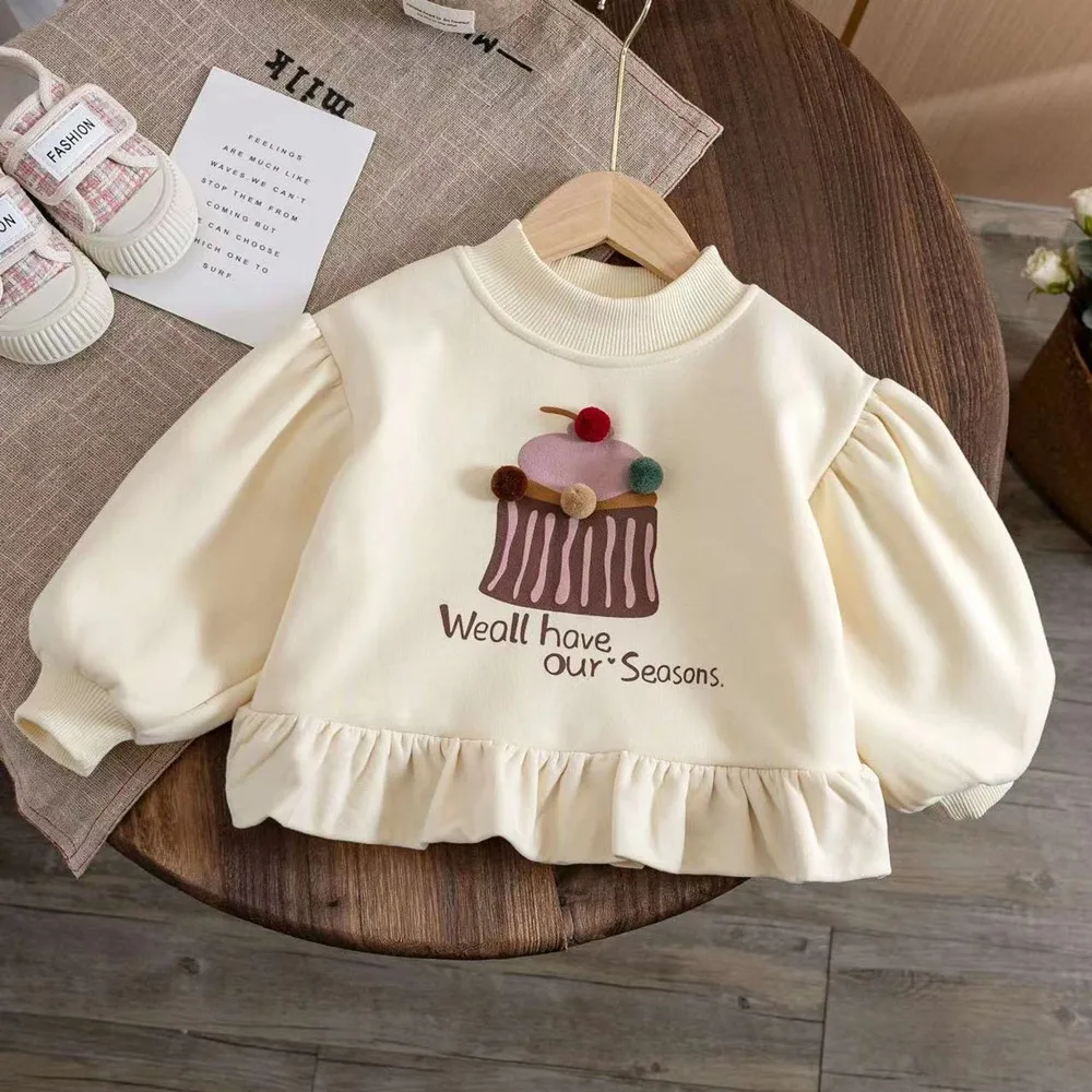 Baby Girls Velvet Sweatshirt Kids Cartoon Hoodies Toddler Outerwear 2024 Fall Winter 1 To 6Yrs Children\'s Clothes Korean Style