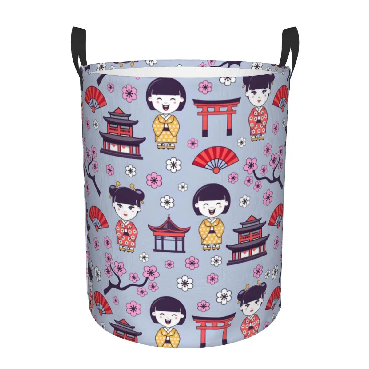 Cartoon Japanese Kokeshi Sakura Laundry Basket Collapsible Clothing Hamper Toys Organizer Storage Bins