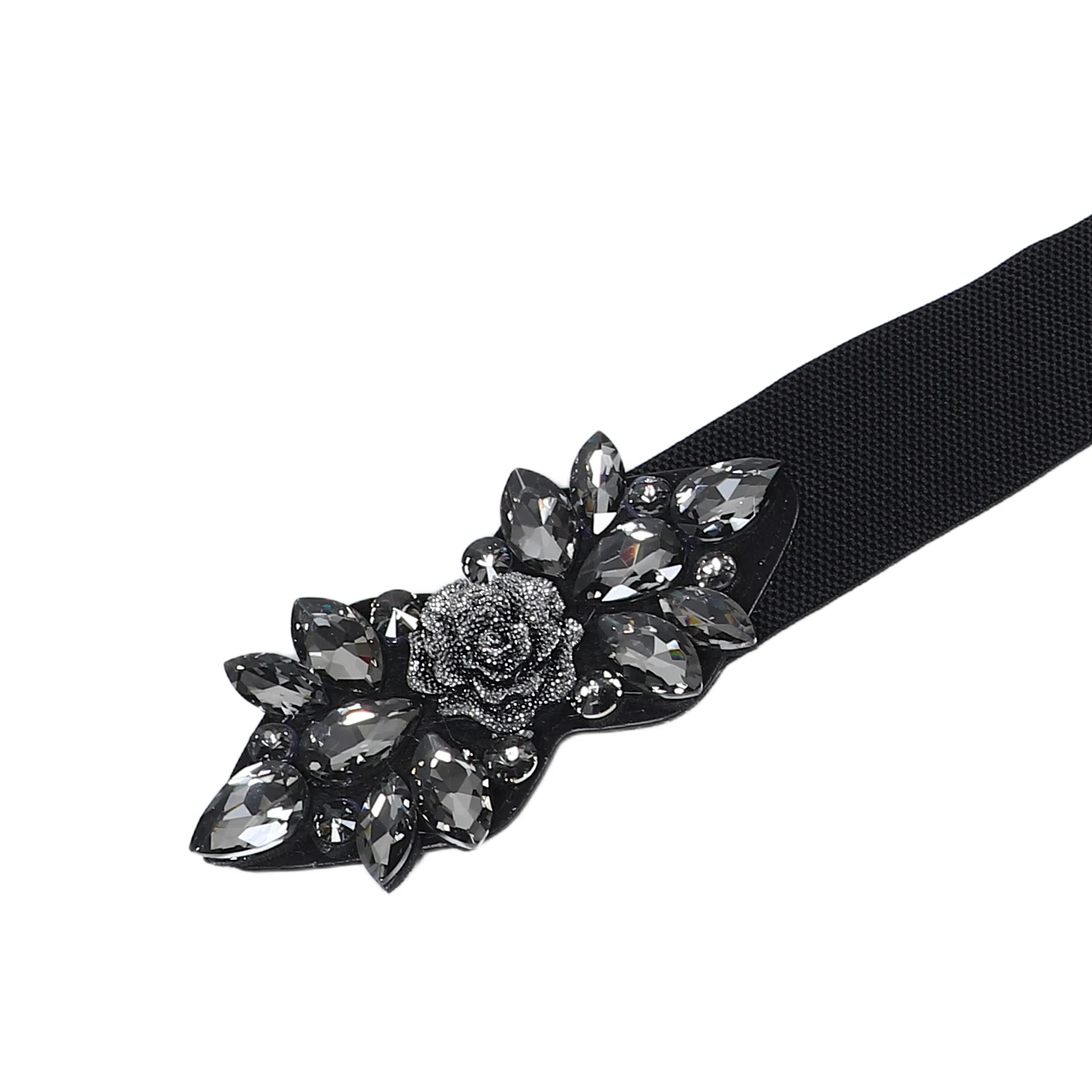 حزام خصر مرن من حجر الراين أسود عريض مشد حزام فستان مطاطي للارتداء الرسمي ملابس الحفلات فستان حجر الراين أحزمة واسعة
