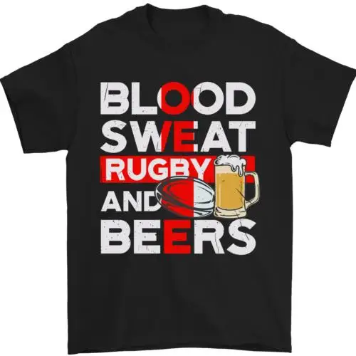 Blood Sweat Rugby and Beers England Funny Mens T-Shirt 100% Cotton