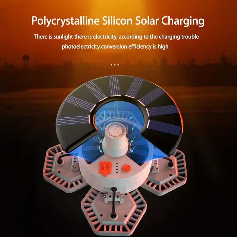 LED Rechargeable Solar Camping Lamp 3-Leaf Folding Light Portable Emergency Lighting Camp Equipment Bulb Powerful Solar or USB