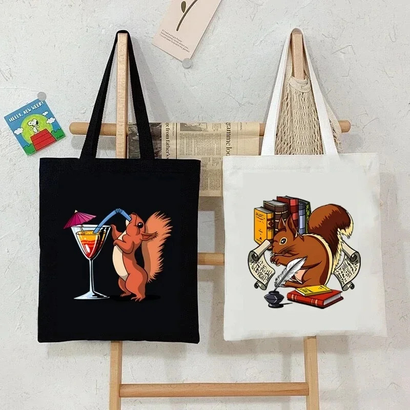 

Cartoon Animal Printed Beach Handbags Women Fashion Squirrel Canvas Tote Bag Harajuku Hip Hop Commuter Bag Teen Shoulder Bags