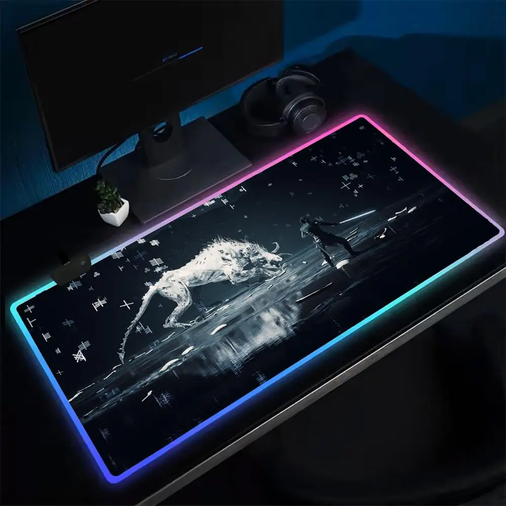 

Коврик для мыши Player H-Hellblade, игровой коврик для мыши в стиле аниме, светодиодные настольные коврики с подсветкой, резиновые настольные коврики XXL RGB