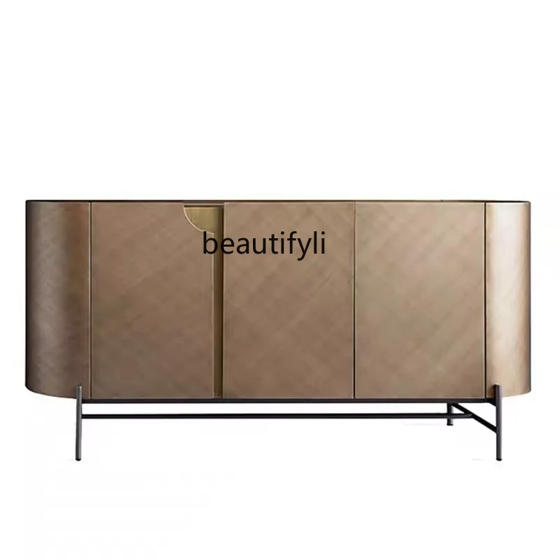 

Light luxury Italian style, high-end modern minimalist champagne color villa club locker metallic lacquer porch cabinet