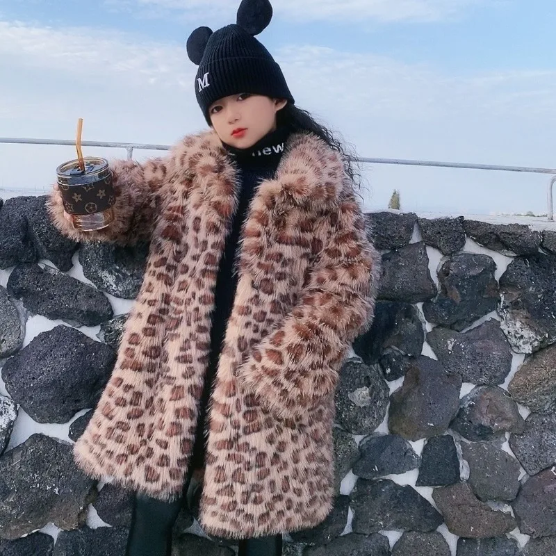

Girls Coat Winter Stylish Fur Imitating Fox Fur Medium To Long Length Thickened Korean Version Fashionable and Warm