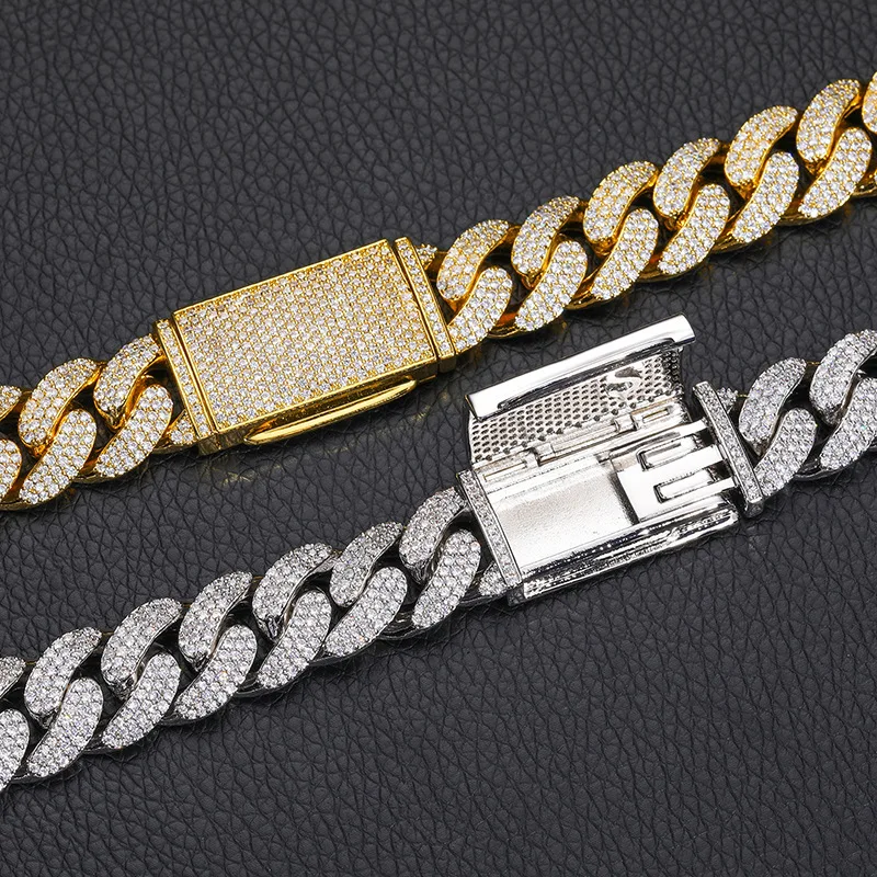 Classic 15mm Cuban bracelet with 3 rows of moissanite inlay, hip-hop accessory price