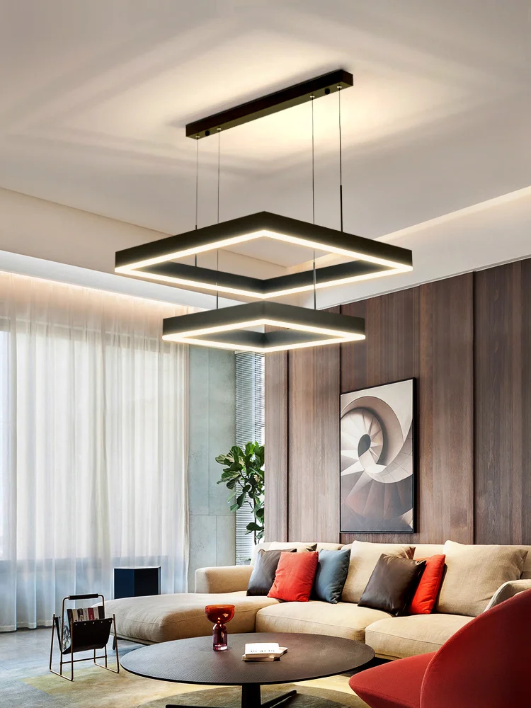 Luminária Pendente Retangular de Alumínio LED Industrial para Iluminação Interna, Luz Quadrada para Escritório e Sala de Jantar