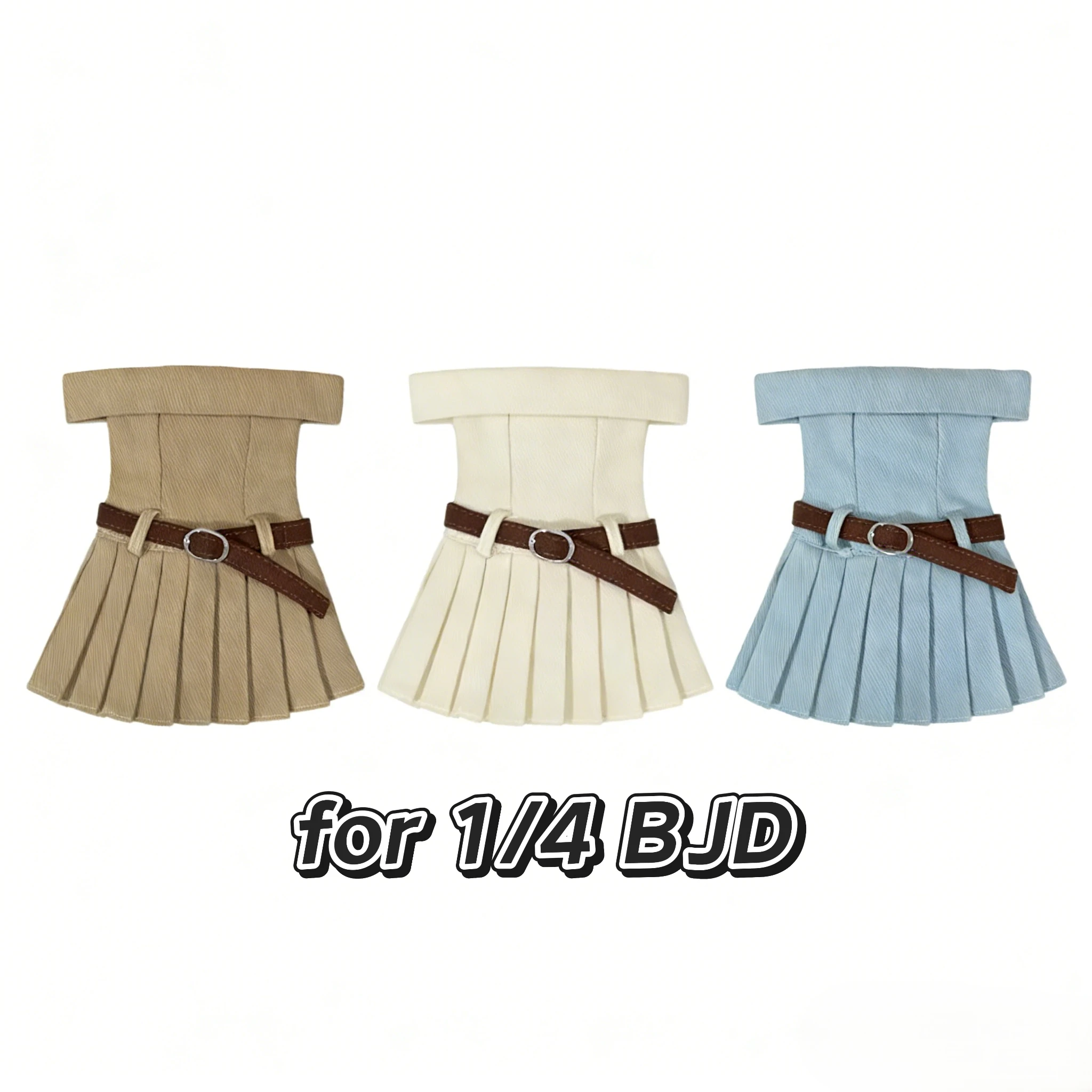 Roupas de boneca bjd (1/4 bjd), roupas de bebê plissadas, vestido de um ombro, vestido plissado de ombro com cinto