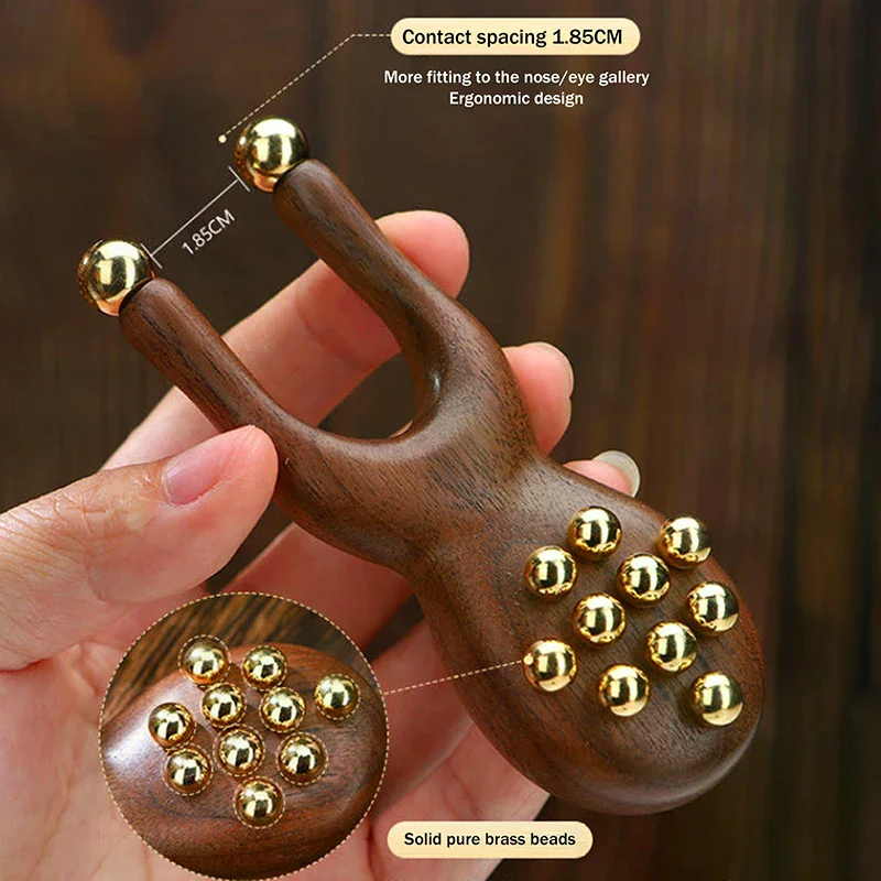 Brass Bead Handheld Comb Antistatic Wooden Nose Guasha Massage Tool For Face Nose Eye Relaxation Spot Meridians Acupoint