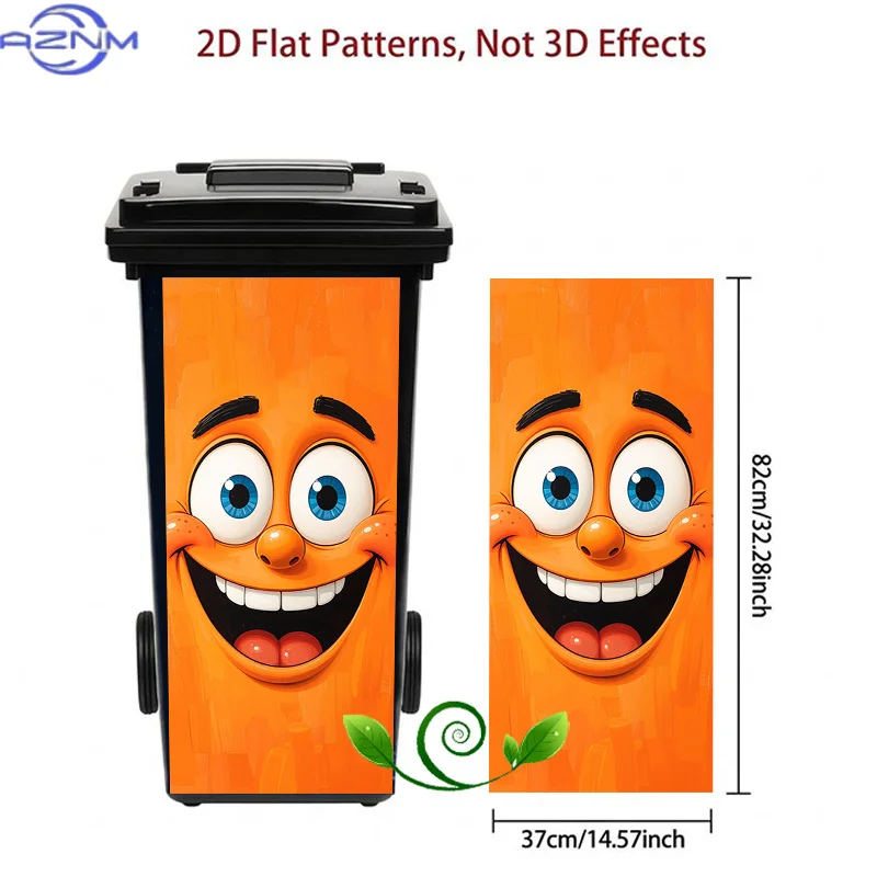 Trash Can Sticker Orange Grinning Happy Face Themed Design, Self-Adhesive Wall Decal Wallpaper for Kitchen Trash Can Decoratio view 3