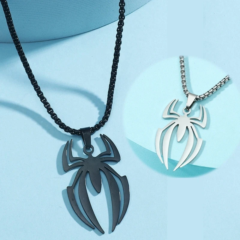 Marvel Superhero Spider Animal Logo Cosplay Necklace Men Stainless Steel Pendant Chain Choker Jewelry Accessories Christmas Gift