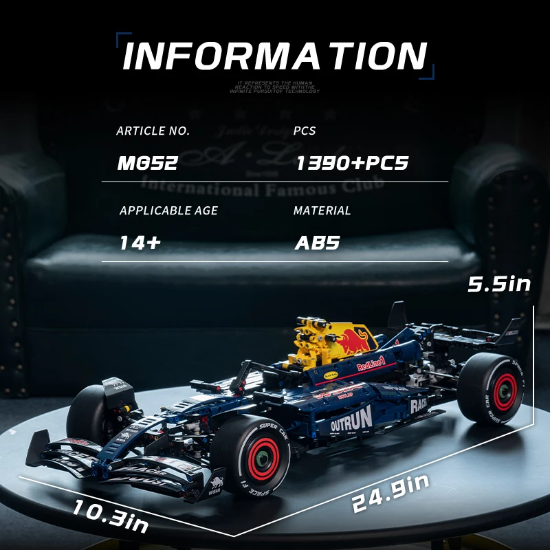التقنية RB20 F1 سباق السيارات 1390 قطعة بناء عدة 1:8 مقياس تحصيل مجموعة أصيلة مفصلة بناء نموذج عرض ديكور اللعب