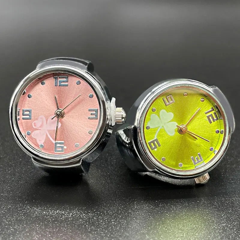 WLP Vintage Punk Quartz Watch Finger Rings Women Men Couples  Mini Elastic Strap Alloy Watches Leaf Clock Ring Rman Jewelry Gift