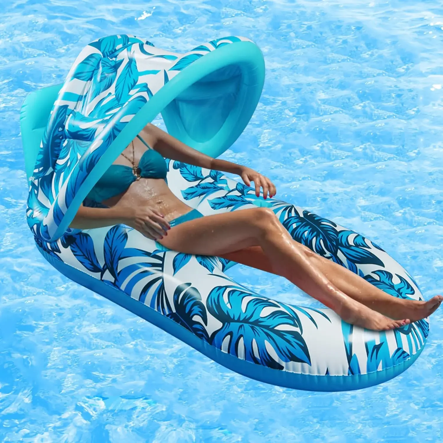 

3-in-1 Pool Floats Lounge Inflatable Ride on Pool Floats for Adults with Canopy Cup Holder for Swimming Pool Beach Floating Toys