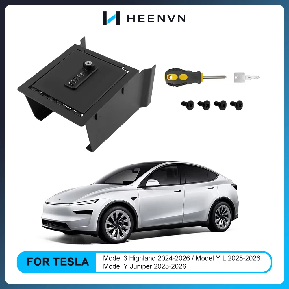 Heenvn Car Center Console Armrest Password Box For Tesla Model 3 Highland Model Y Juniper Model Y L 2025 2026 Lock Storage Box