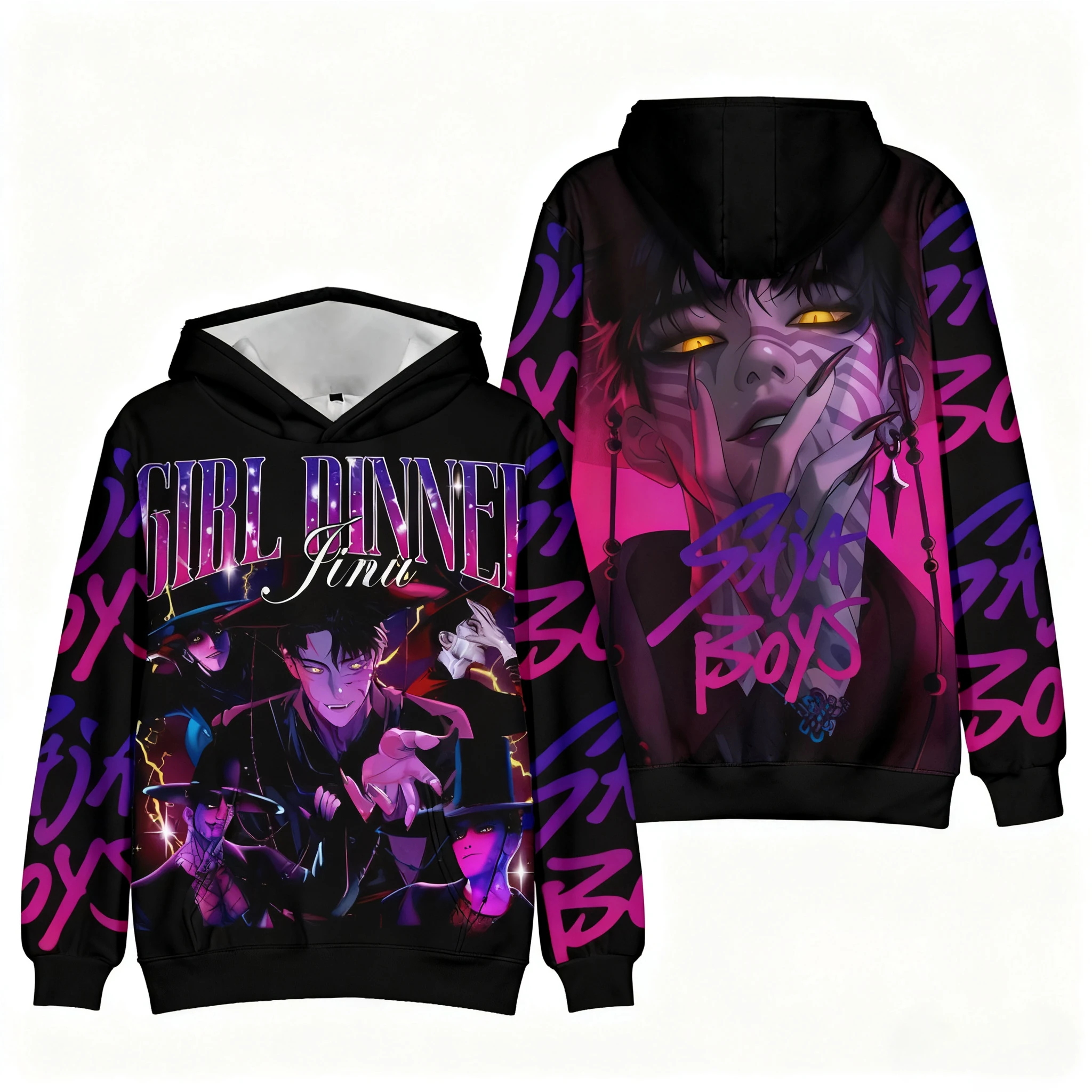 سترة بغطاء للرأس برسومات K POP Hunt The Witch، سويت شيرت عصري للجنسين والأطفال مطبوع، ضروري للنمط اليومي في الخريف والشتاء