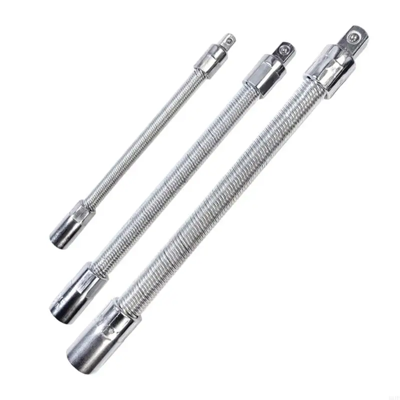 

40JE 3Pcs Flexible Drill Bit Extension Rod, 138/203/253mm Flexible Socket Wrench Extension Bar Flexible Wrench Extension Rod