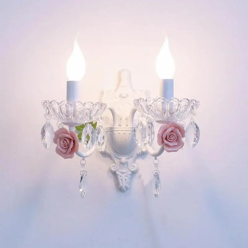 

Pink children's room LED wall light mirror side led sconces Bedroom project lighting Modern Princess wedding Crystal Wall Lamp