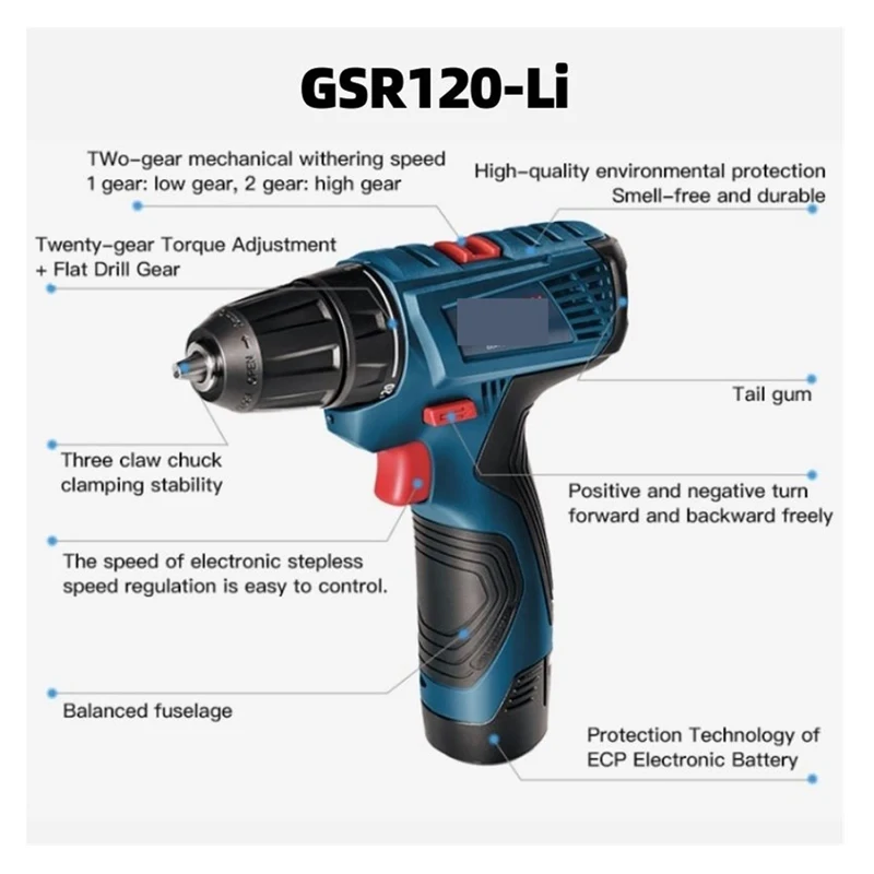 BOSCH Original GSR 120-LI 12V Cordless Portable Drill Driver 1500RPM 30NM Electric Screwdriver Lithium Battery Power Tools