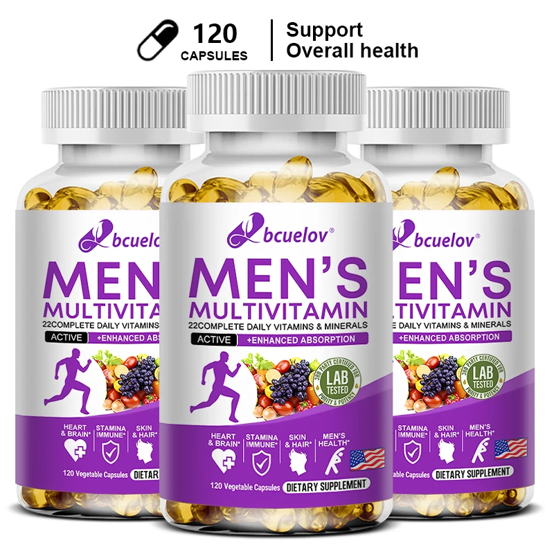 Men's Daily Multivitamin Capsules, Natural Daily Supplement for Energy, Stamina, Cognitive Brain, Immune & Overall Body Health