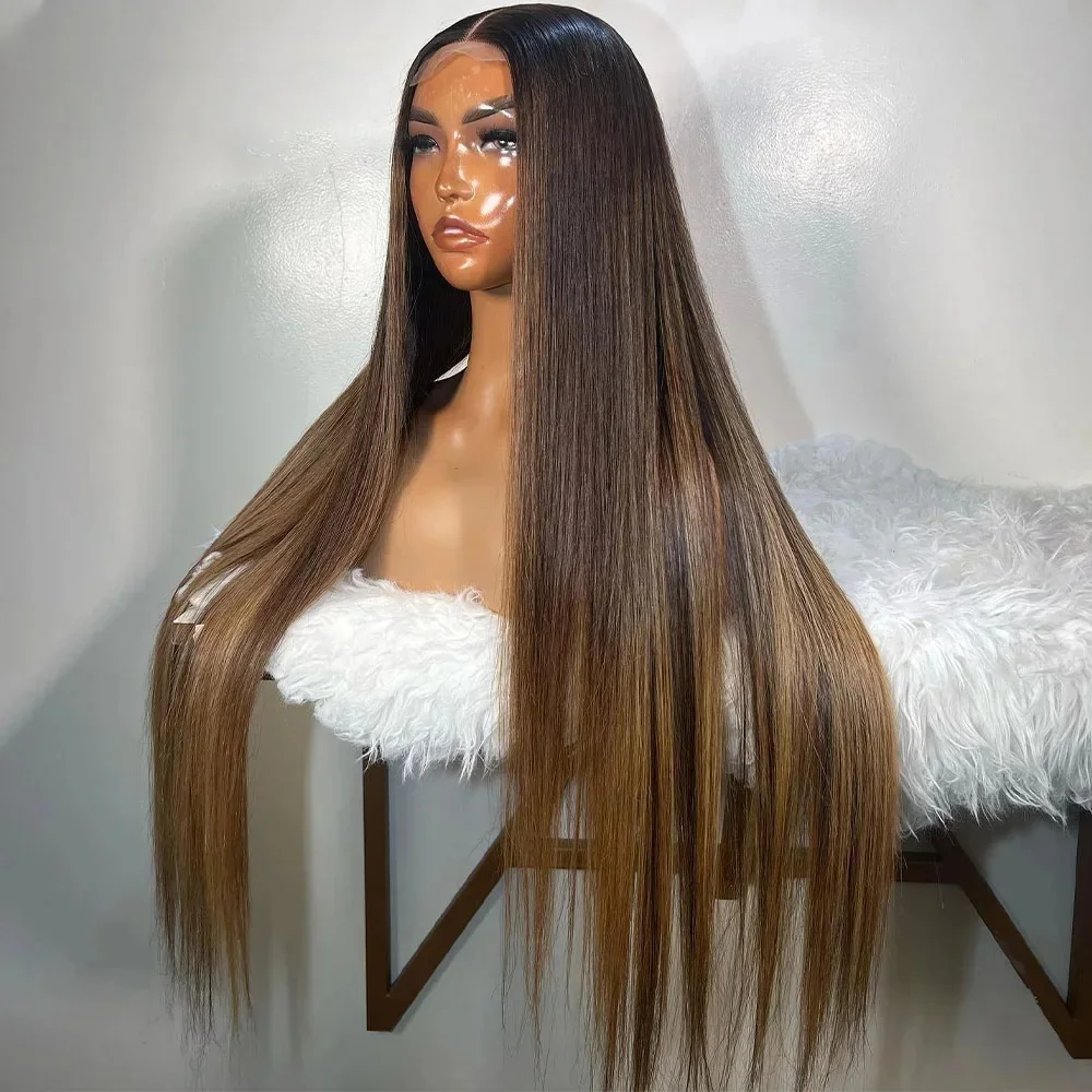 

Highlight Brown Glueless Soft Long straight 5x5 Silk Base Jewish Human Hair With BabyHair HD Lace European Hair Preplucked