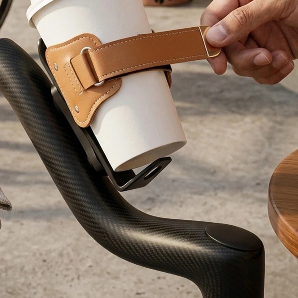 Lightweight Aluminum and Leather Water Bottle Holder for Bicycles with Contoured Fit and Vibration Dampening Design