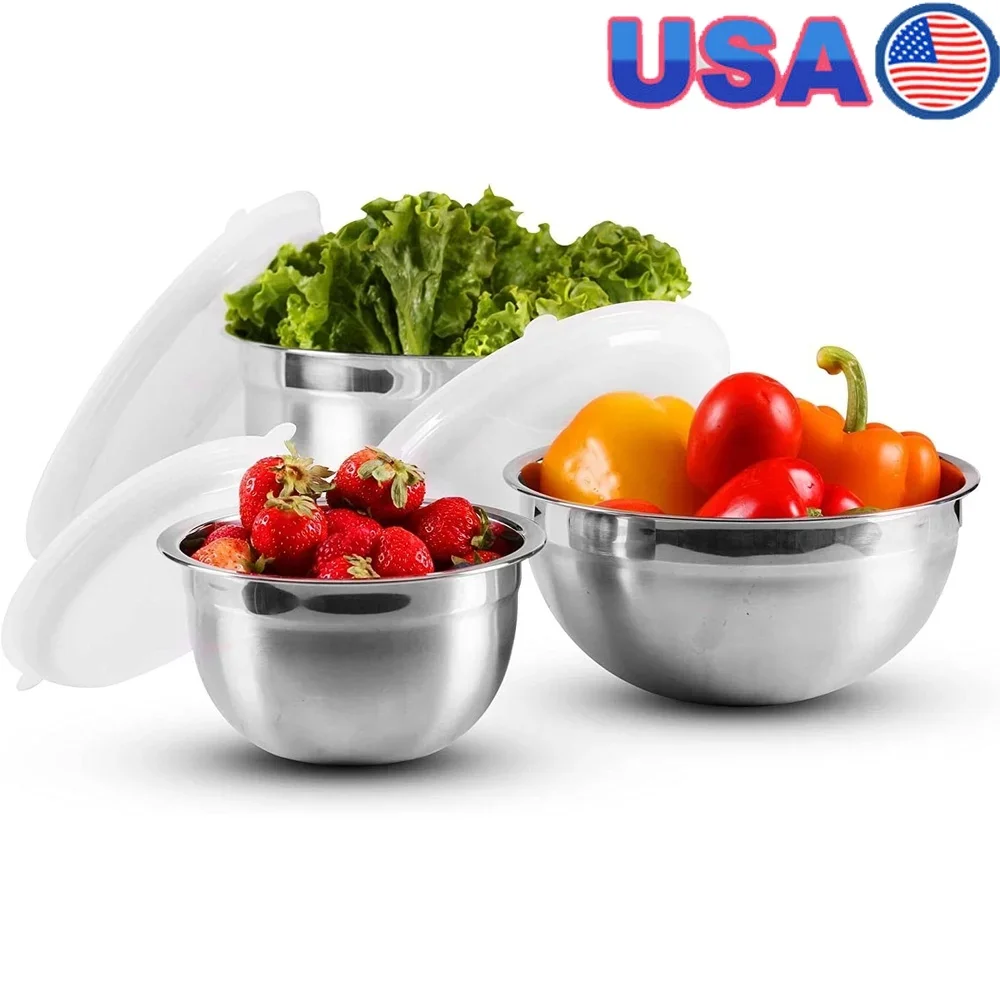 

OVENTE Mixing Bowl Stainless Steel with Lids Nesting Bowls with Measuring Marks Easy to Clean and Store Perfect Cooking Baking