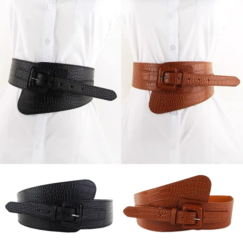 Ceinture large en cuir PU pour femme, motif crocodile, ceinture corset pour robe manteau, marque de créateur de luxe, nouvelle mode, environnement