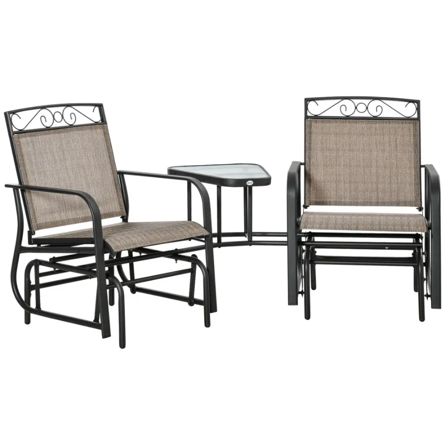 

Outdoor Glider Chairs with Coffee Table Patio 2Seat Rocking Chair Swing with Breathable Sling for Backyard Garden and Porch Br