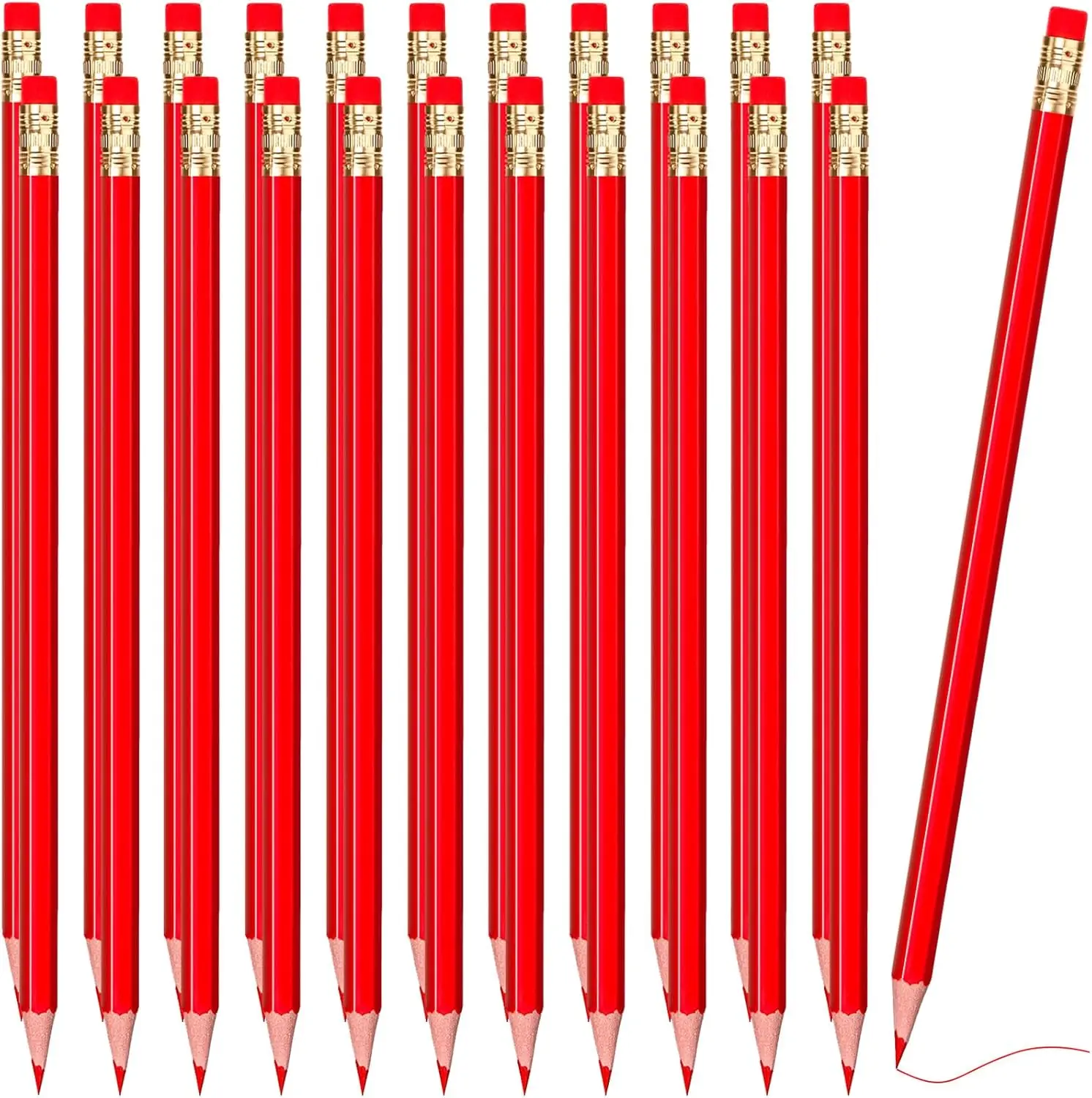 

24 Red Pencils with Eraser, Pre-Sharpened HB Wooden Pencils for Writing Drawing Checking Coloring Tests Office Use