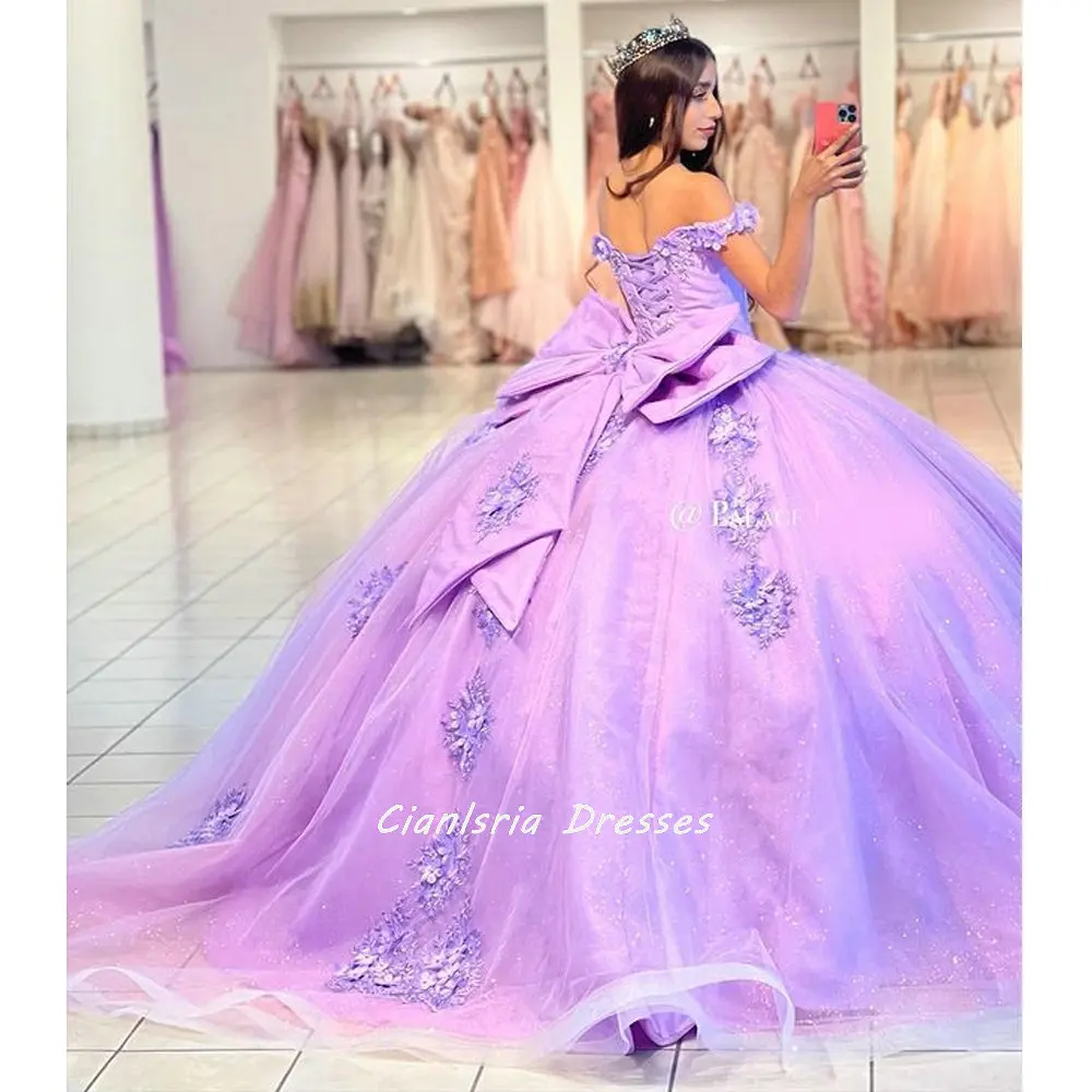 Lavendel Handgemachte Blumen Kristall Quinceanera Kleider Ballkleid Mit Mantel Appliques Spitze Korsett Für Süße 15 Mädchen Party