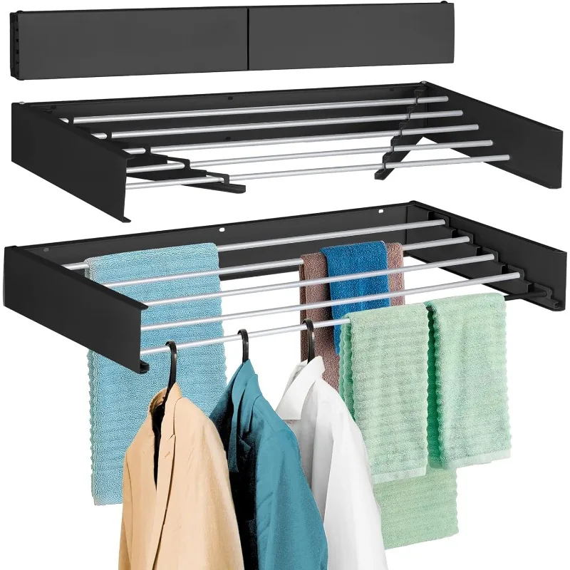 

Laundry Drying Rack Wall Mounted Clothes Drying Rack Collapsible with 5 Aluminum Rods