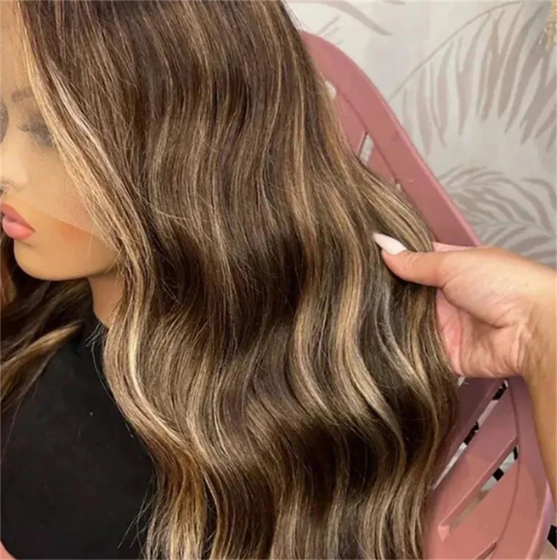 

Natural Long Body Wave Wig Ombre Brown Blonde HD Lace Front Wig High Quality Synthetic Wig For White Black Women Glueless Wig