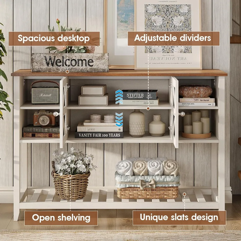 Entryway Table with 2 Doors, Farmhouse Sofa Table with Adjustable Storage Shelf,Console Table for Entryway, Hallway,Living Room