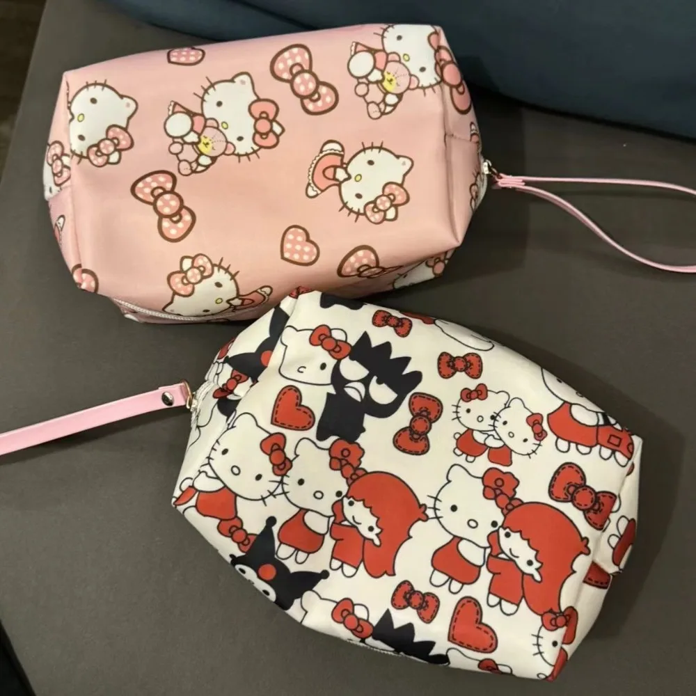 Hello Kitty Waterproof Makeup Bag Kawaii MINISO Anime Cute Printed Large Capacity Tote Portable Toiletry Storage Bag Gifts