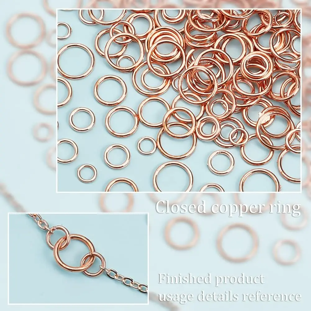 200pcs Closed Jump Rings 4Sizes Brass Jump Rings Rose Gold Closed O Rings 16~18 Gauge O Ring Connectors for Jewelry Making