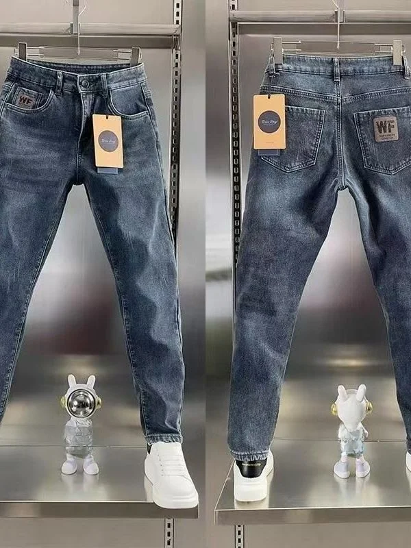 

Men's 9-Tenths Jeans Elastic Straight Leg Slim Fit Casual Pants mid Waist Cotton Stretch Denim Spring Autumn Winter Seasonal