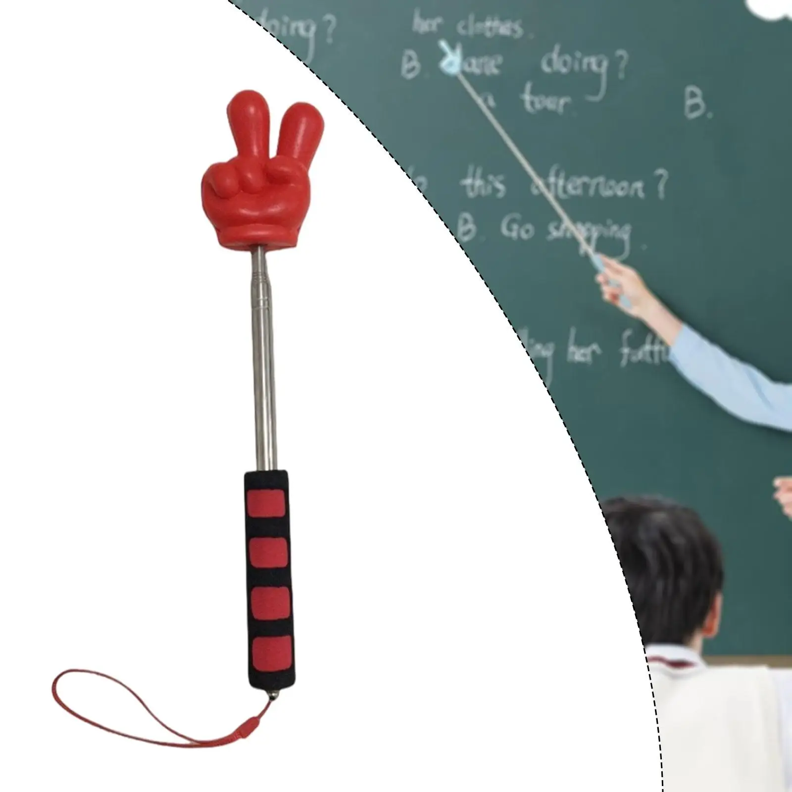 Extendable Retractable Teacher Pointer Stainless Steel Finger Shaped Stick with Soft Rubber Grip for Whiteboard Electronic