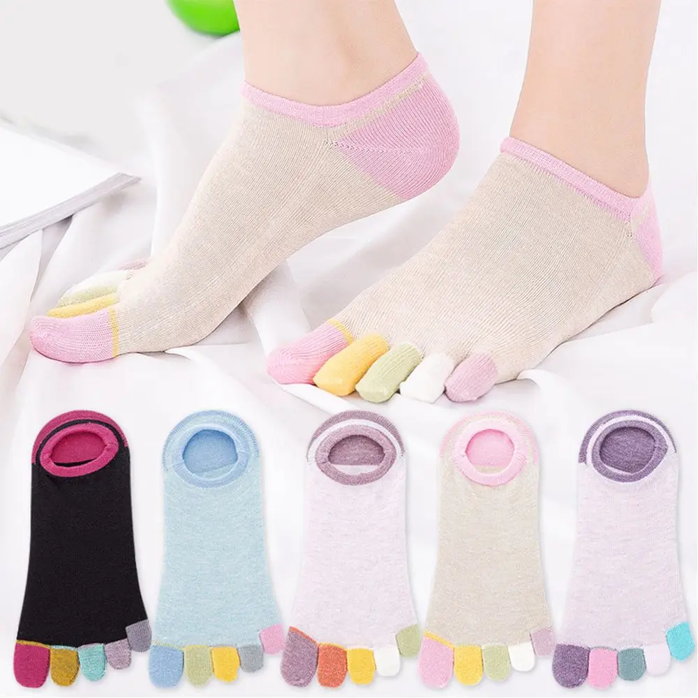 

Kawaii Summer Comfortable Five Fingers Socks Fashion Unique Toe Ankle Hosiery Patchwork Color Chic Invisible Anti-Slip Socks